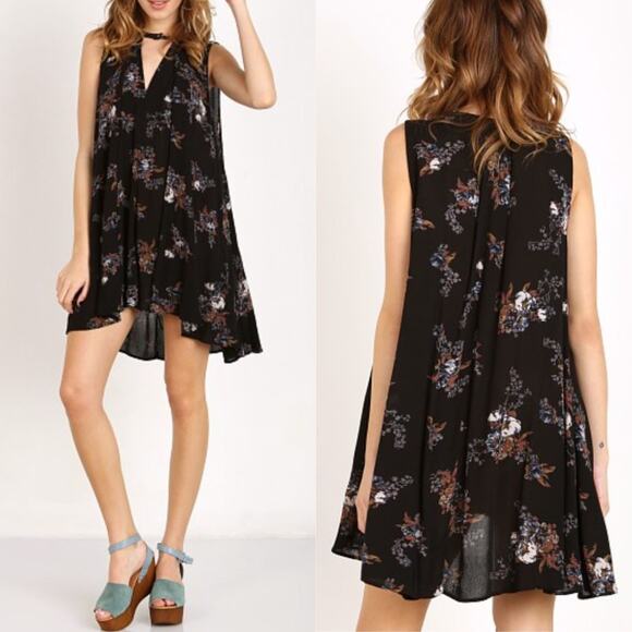 Free People Snap Out Of It Sleeveless Tree Swing Tunic Top Small Black Floral - Picture 2 of 14